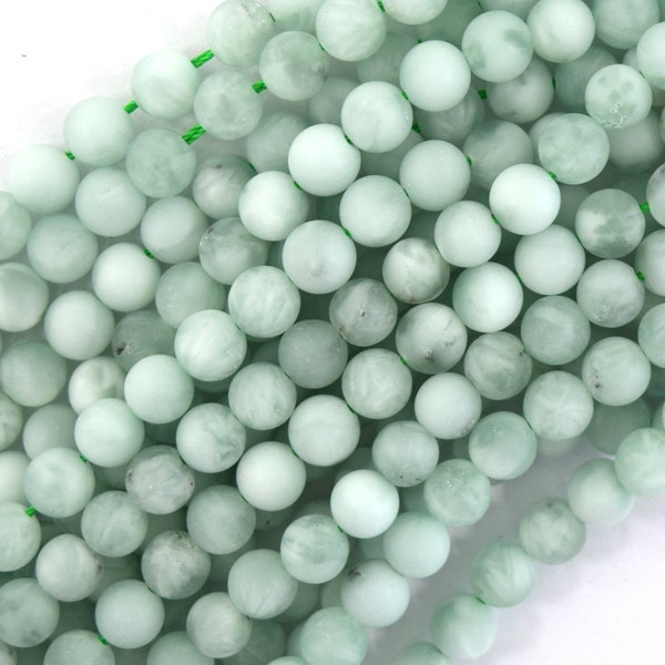 Natural Matte Green Angelite Round Beads 15.5" Strand 6mm 8mm 10mm