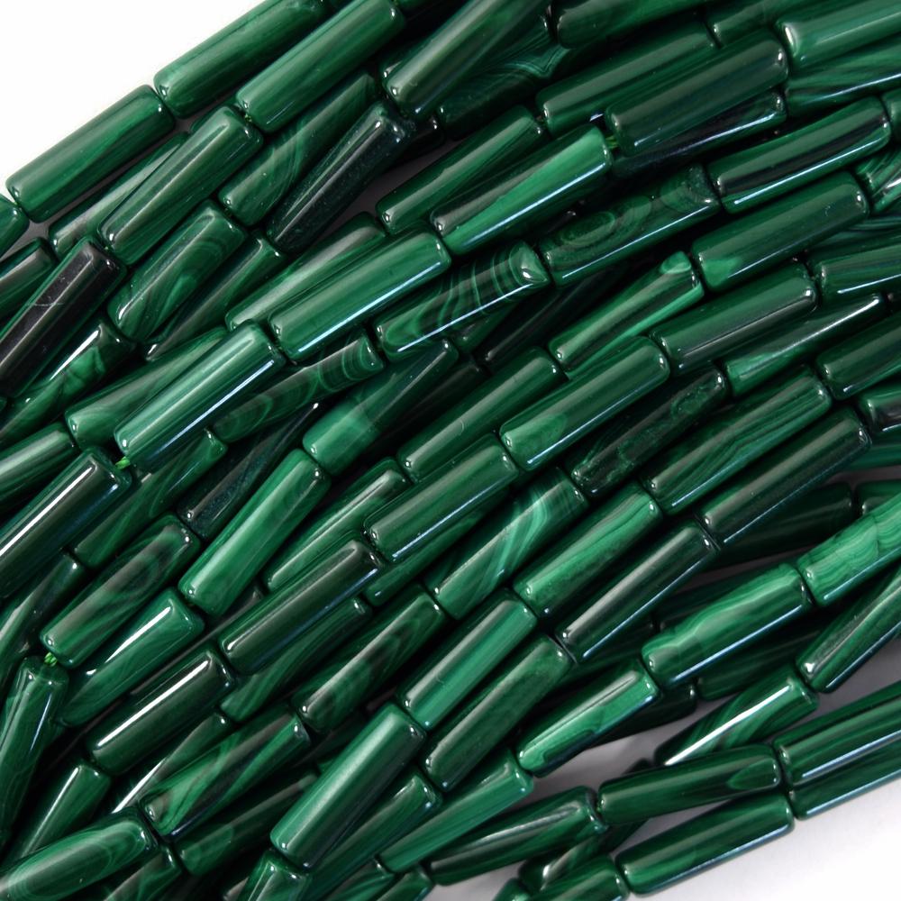 Green Agalmatolite Cylinder Tube Beads Strand - 4x13mm, 15.5 Inches