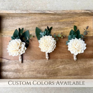 Fall in Cody Wood Flower Boutonnieres / Fall Autumn Rustic Bride / Wooden Sola Fall Rose Cottage Pampas Rust Terra Cotta