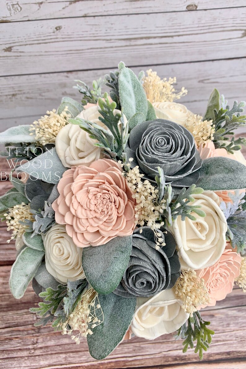 Wood Flower Wedding Bouquet / Bridal Bridesmaid Bouquet / Etsy