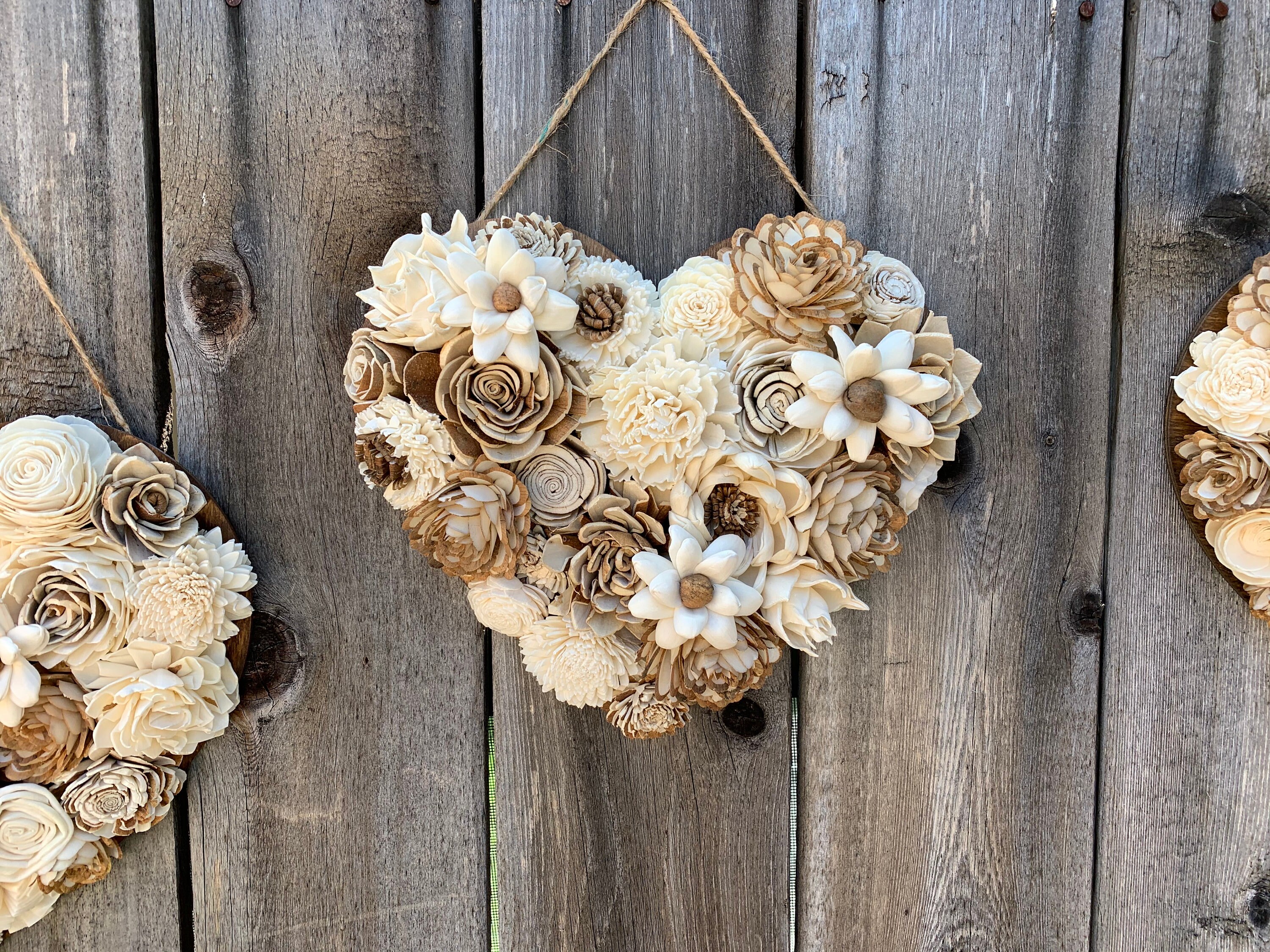 Bark & Ivory Wood Flower Heart Wall Hanging / Rustic Home Nursery