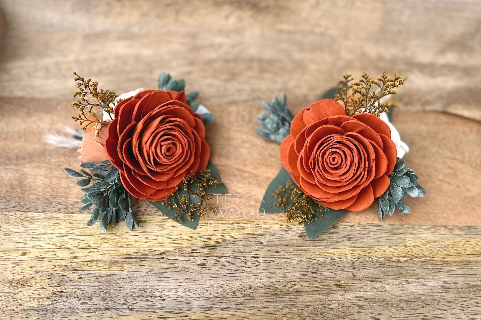 Rust and Terra Cotta Wrist Corsage / Wood Sola Wood Flowers / Fall ...