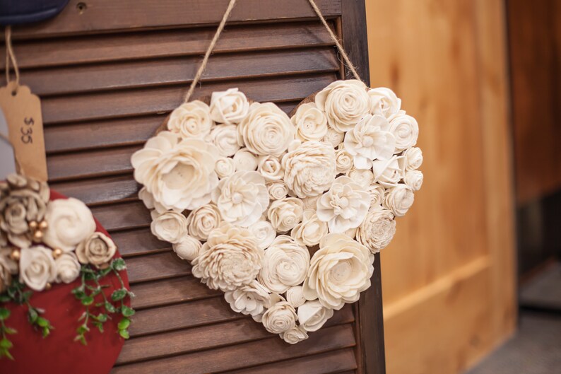Ivory Wood Flower Heart Wall Hanging / Rustic and Unique Etsy