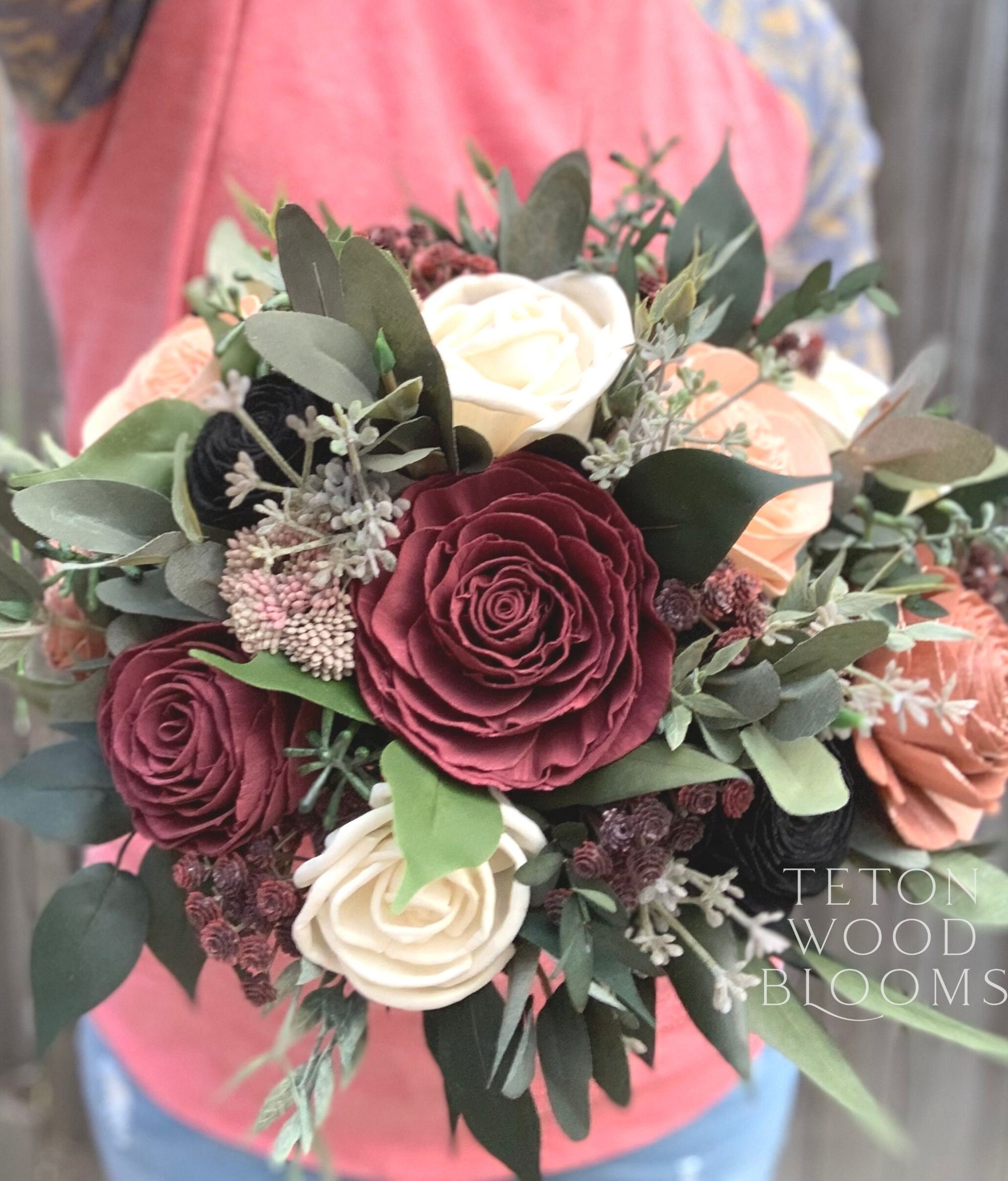 Moody Rose Bouquet / Wood Flower Eucalyptus Wine Black - Etsy Israel