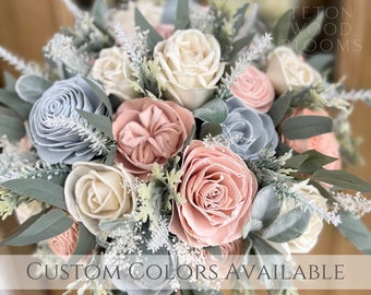 The Angelica Bouquet / Rustic Elegant Bridal Bridesmaid Bouquet / Sola Wood Flowers / Eucalyptus Romatic Blush Light Blue Ivory Pastels Pink