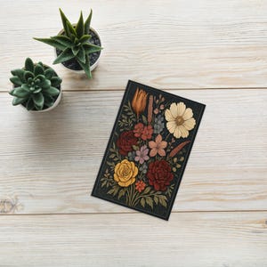 Carte de voeux fleurs sauvages en velours - Carte de correspondance florale foncée de bouquet fait main, papeterie botanique Moody 4,25 "x 5,5"