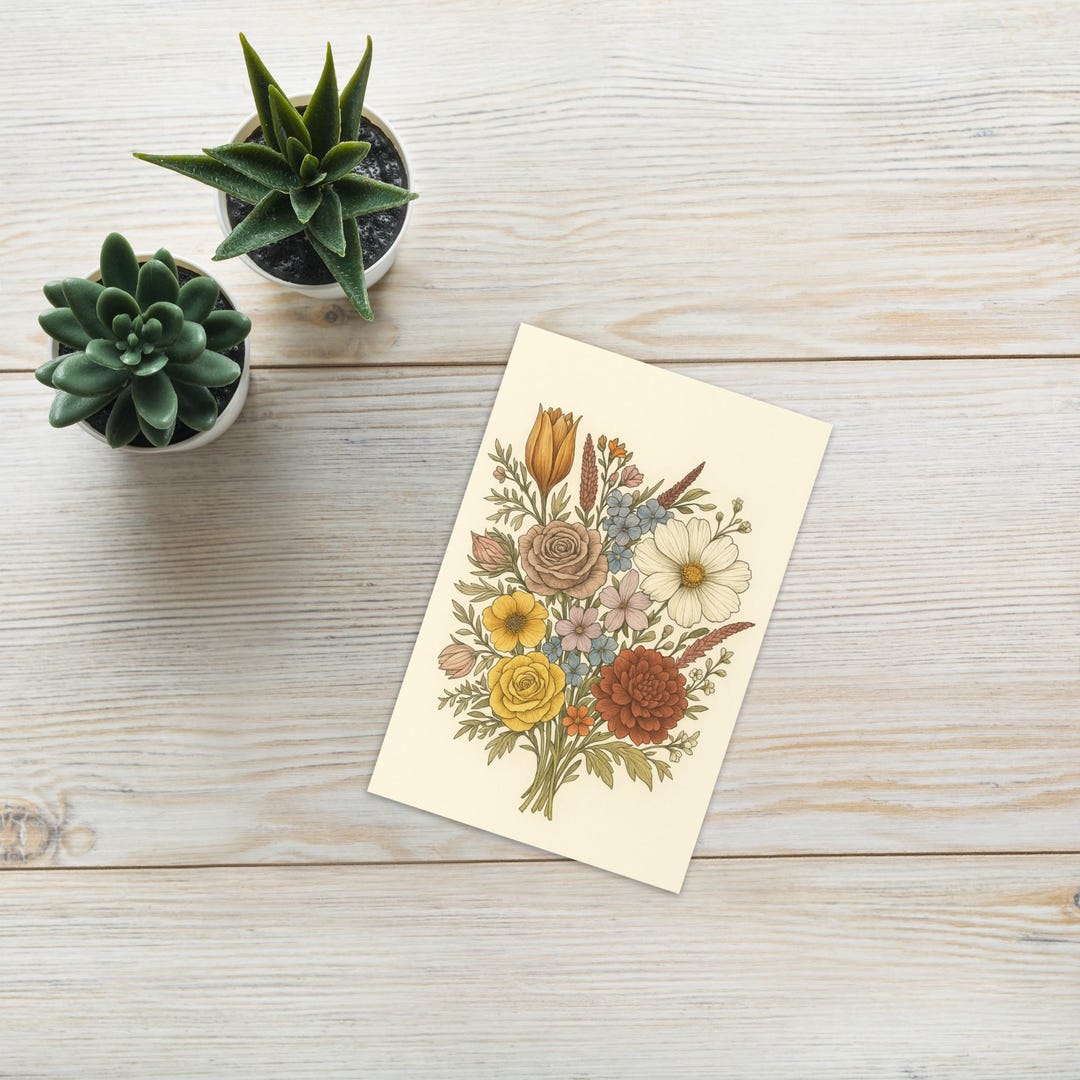 Wildflower Vintage Botanical Greeting Card – Blank Floral Card From ...