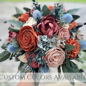 Fall in Cody Wood Wedding Bouquet / Rustic Boho Bridal Bride Bouquet / Sola Flowers Autumn Eucalyptus Sedona Rust Blush Dusty Rose Orange