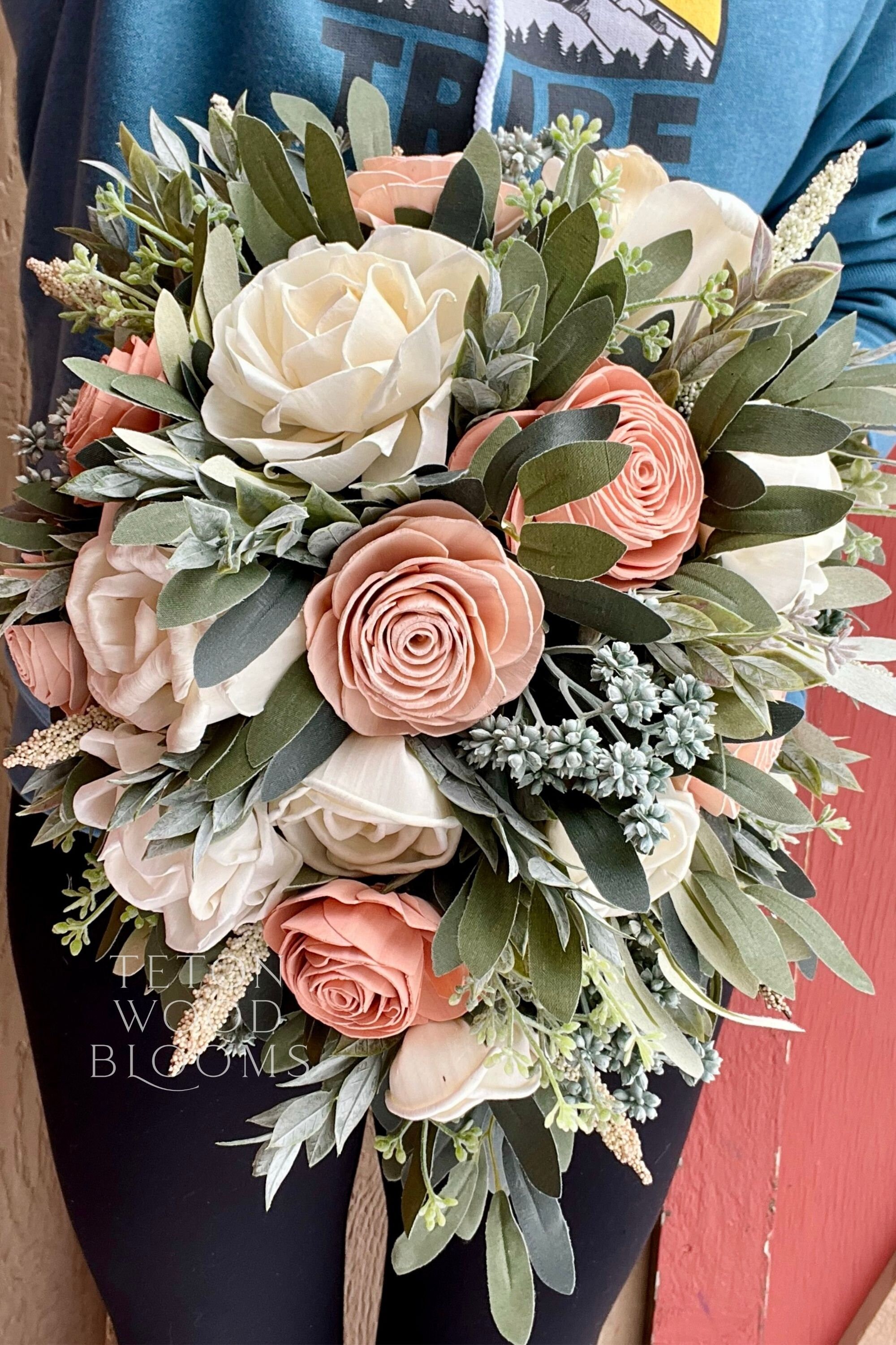 Wild Rose Wood Flower Bouquet / Rustic Elegant Bridal Bridesmaid