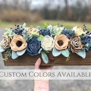 Farmhouse Wood Flower Centerpiece / Rustic Floral Arrangement / Wedding Decor / Gifts for Her / Boxwood Eucalyptus Dusty Miller Lambs Ear