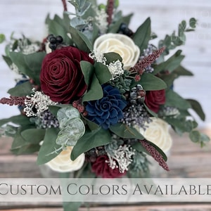The Hayley Bouquet / Rustic Wild Bridal Bridesmaid / Sola Wood Flowers / Navy Maroon Burgundy Wine Merlot Moody