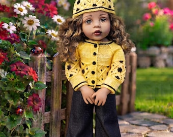 Handgefertigte Puppenkleidung für Götz (50 cm) und Hannah: Pullover, Mütze, Jeanshose
