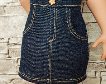 Handgemachte Kleidung für Götz Puppen 50 cm, Jeansrock, Funktions-Taschen
