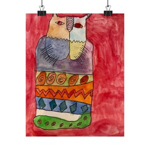 Artistic Cat Poster, Colorful Wall Decor, Unique Gift, Home Decoration, Cat Lover Art