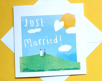 Just married card, congratulations wedding card, wedding card, getting married card, congratulations wedding card, illustrated wedding card