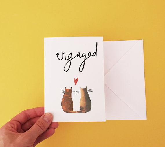 engaged card card,engaged card,congratulations engaged, cat card, happy couple card, you are engaged card, happy engagement card,simple card