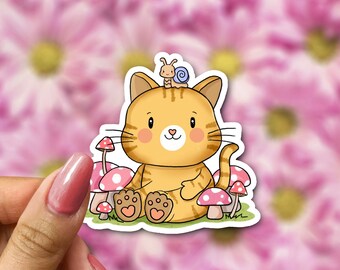 Cat and Mushrooms Sticker