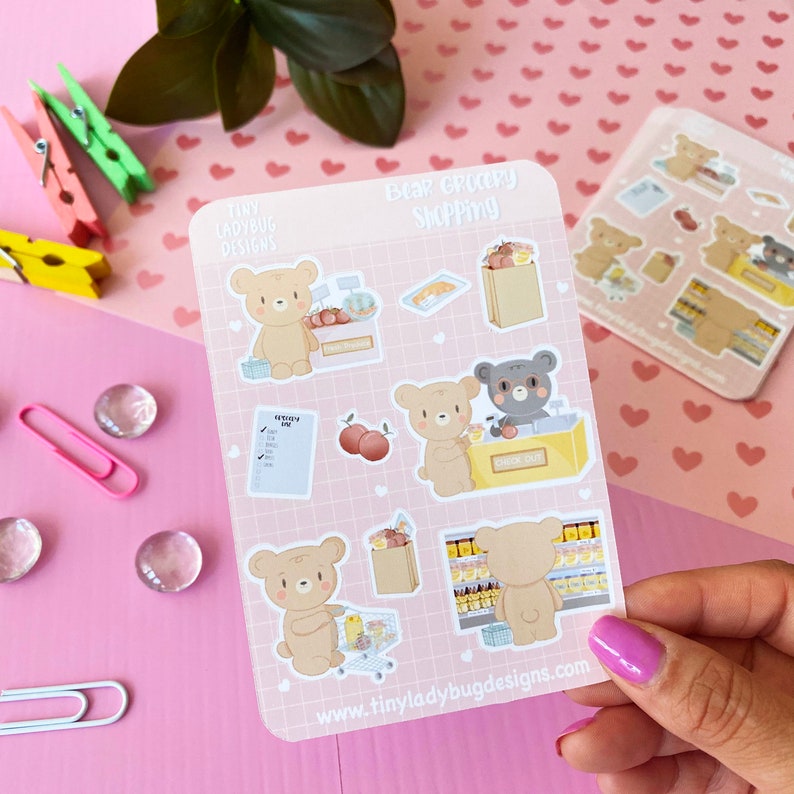 Bear Grocery Shopping Sticker Sheet