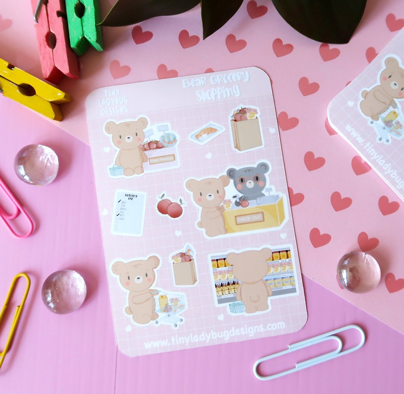 Bear Grocery Shopping Sticker Sheet