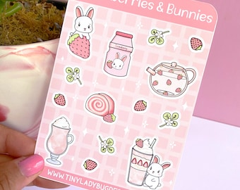Strawberries and Bunnies Sticker Sheet