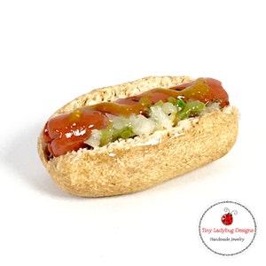 Polymer clay hotdog charm, earrings, cell phone dust plug, ring or keychain.