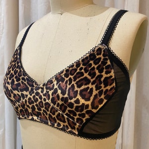 Leopard Bra/ Bralette/ Leopard Print/ Velvet/ Mesh/ Pinup/ Burlesque/   Rockabilly