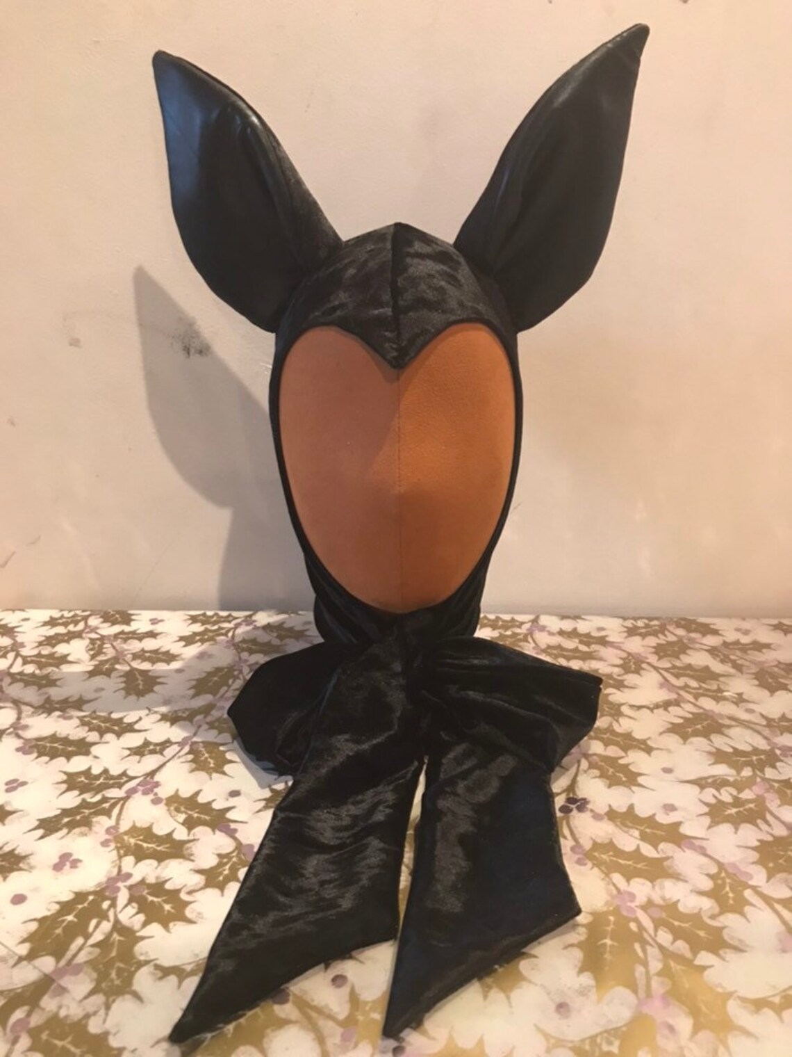 Black Stretch Velvet Bunny Hood With Ties Etsy