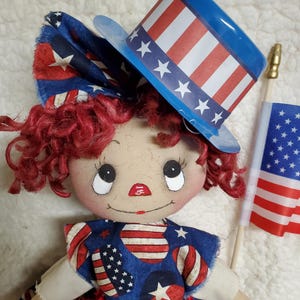 Patriotic cloth doll, Raggedy Ann, Fourth of July Memorial Day, Gift, Home Decor, Hand made Americana Raggedy collectible doll, Independence