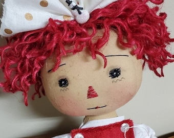 Handmade Christmas Raggedy Cloth Doll Red Snowman Dress Winter Primitive Folk Art Decor Gift