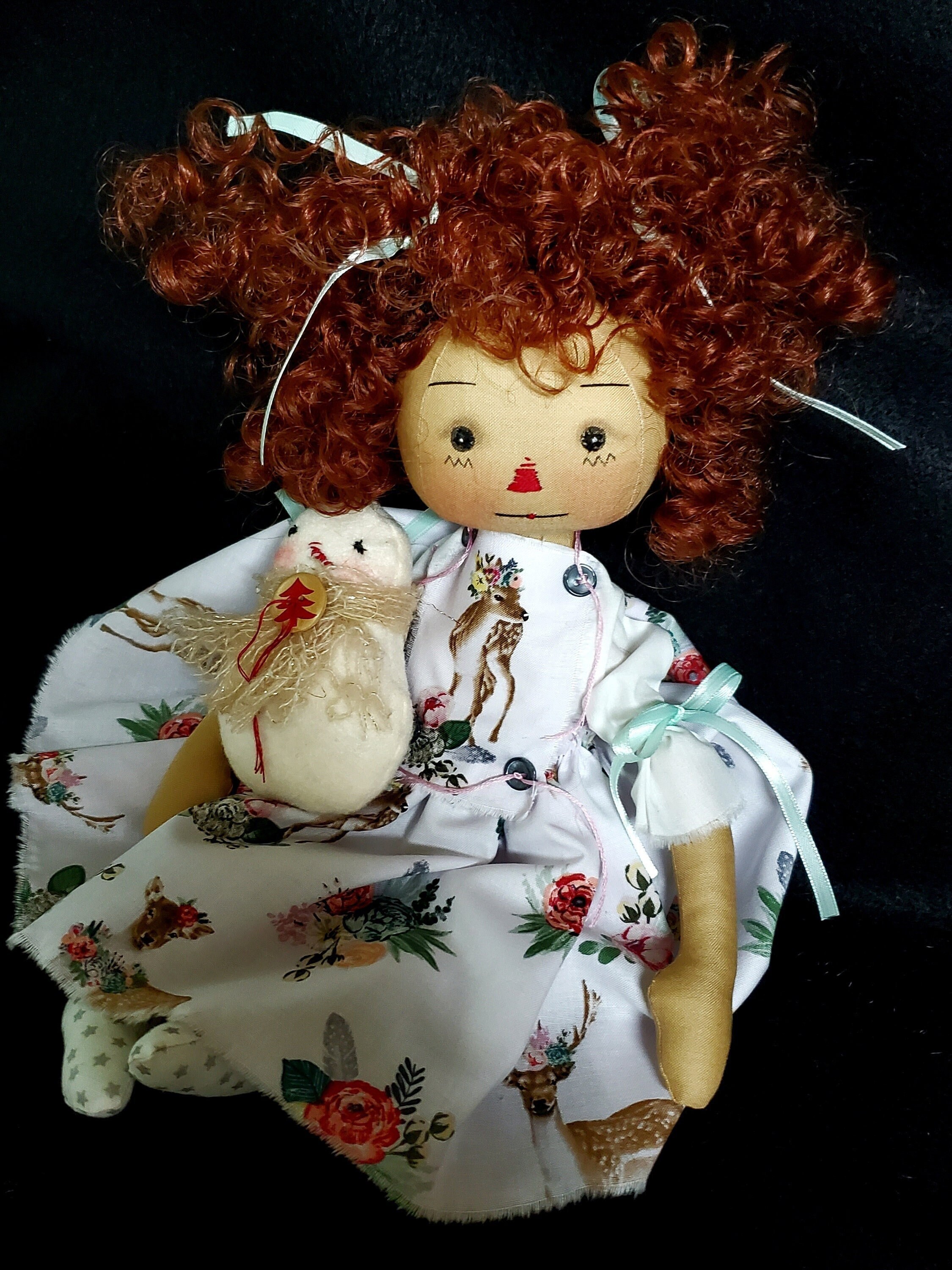 Christmas Raggedy Ann Doll With Snowman Handmade Cotton image