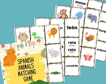 Printable Homeschool Lesson Plan | Spanish Animal Matching Game Printable Game