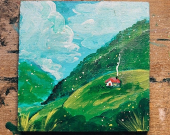 A House on the Hill - Original Acrylic on Wood Painting