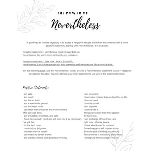 Challenge Negative Beliefs: Nevertheless, Self-growth, CBT, Negative Thoughts, Anxiety, Self-Esteem, therapist resources, therapy worksheets