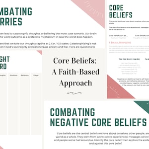 Christian Core Belief Worksheet: Self-esteem, Negativity, Anxiety, Faith-based, Mental Health, therapy worksheets, therapist resources