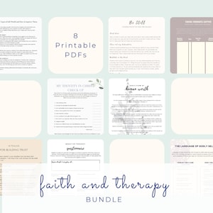 Faith and Therapy Worksheet Package: Christian, Mental health, Wellness, Printable Pages, Anxiety, Self-Esteem.