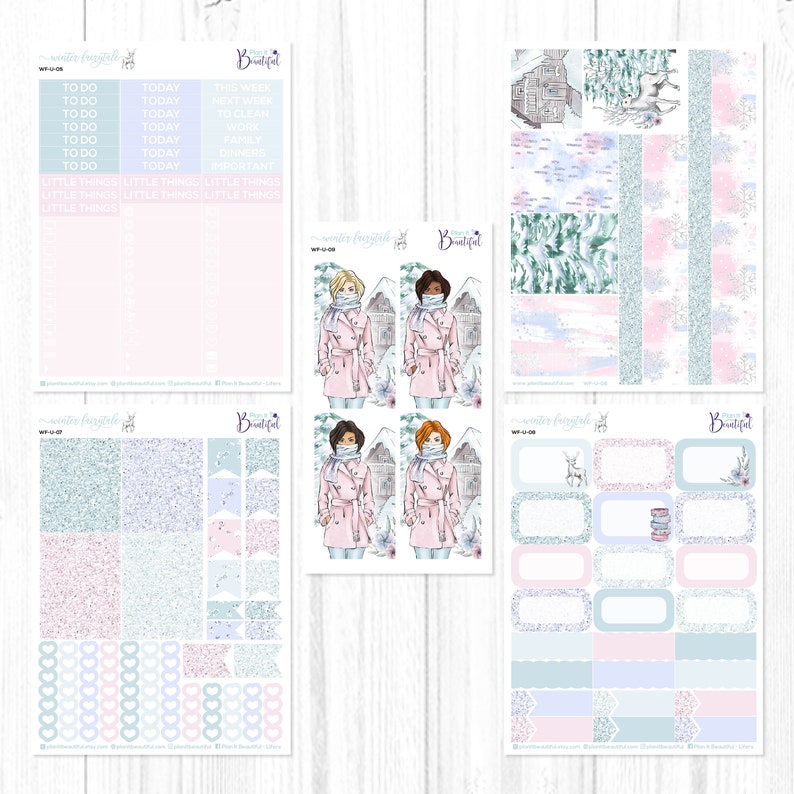 Winter Fairytale Stickers for Erin Condren Vertical Life Planner Ultimate Weekly Kit Premium Matte Paper /& Removable Vinyl