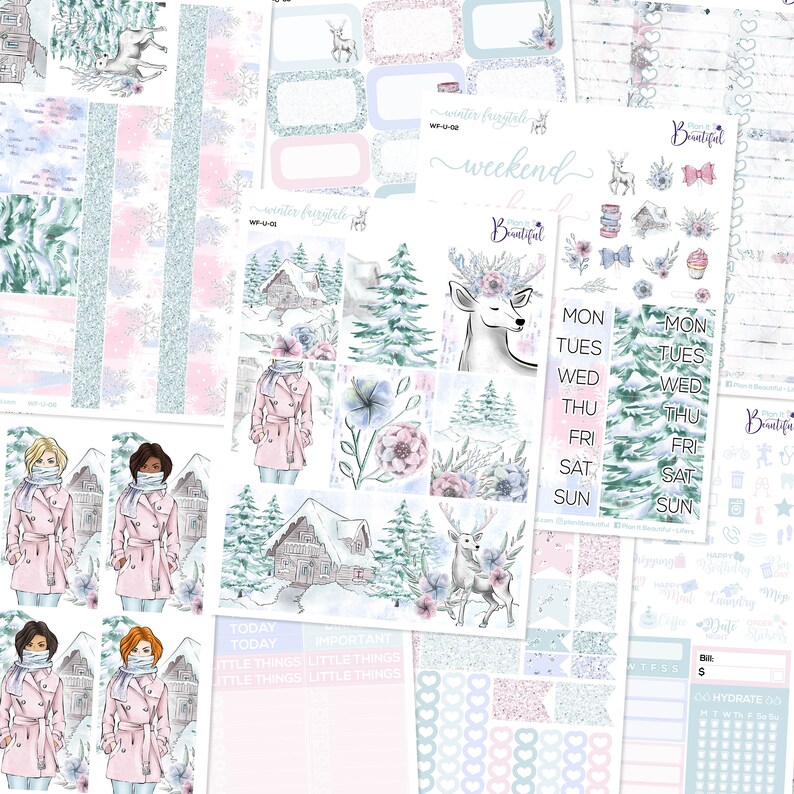 Winter Fairytale Stickers for Erin Condren Vertical Life Planner Ultimate Weekly Kit Premium Matte Paper /& Removable Vinyl