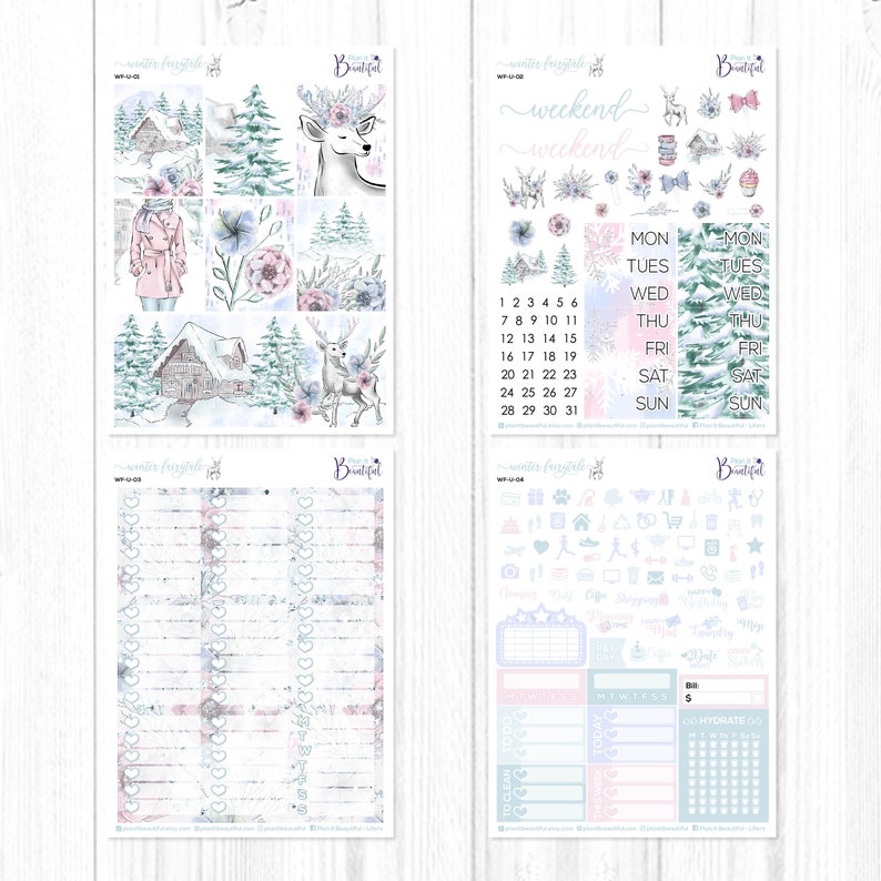 Winter Fairytale Stickers for Erin Condren Vertical Life Planner Ultimate Weekly Kit Premium Matte Paper /& Removable Vinyl