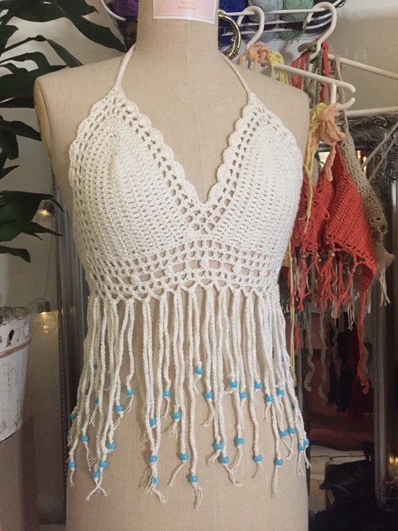 white fringe crop top