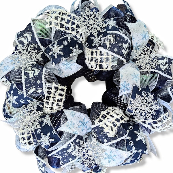 Winter Wreath, Snowflake Wreath, winter wreaths, blue wreaths, winter decorations, Mesh winter Wreaths, winter wreaths, snowflake wreath