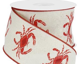 1.5" x 10Yds - Crab Ribbon on Royal, Crab ribbon, Crab ribbons, lobster ribbon, lobster ribbons, Nautical ribbon, Mardi Gras Ribbon