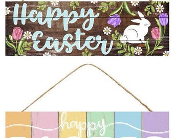 15" x 5" Happy Easter Sign, Easter Signs, Easter Door Signs, Hanging Signs, Wreath Sign, Flower Sign, Bunny Sign, Strip Sign