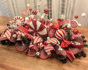 Christmas Centerpiece, Christmas center piece, candy cane centerpiece, table centerpieces, long centerpiece, Christmas wreath, candy cane