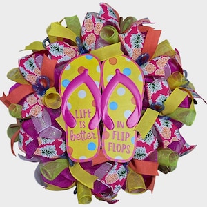 Summer wreath, flip flop wreath, hello wreath, welcome summer wreath, tropical wreath, summer wreaths, summer decor, door wreath summer