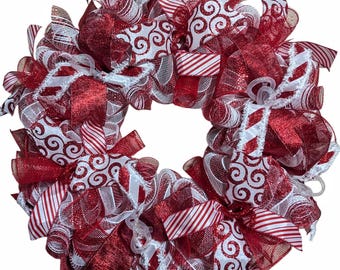 Candy Cane Wreath, Christmas Wreath, Whimsical Wreath, Christmas Wreaths, Wreath, Door Decor, Christmas Decorations, Candy Cane