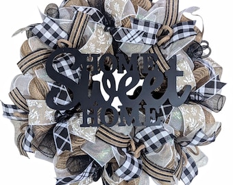 Home sweet home wreaths, Everyday wreath, welcome wreath, spring wreath ,mesh spring wreath, summer wreath, wreaths, front door wreath