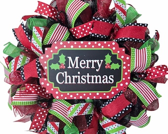 Christmas Wreath, Christmas wreaths for front door, Christmas wreath, Christmas decorations, Mesh Christmas Wreath, Whimsical christmas