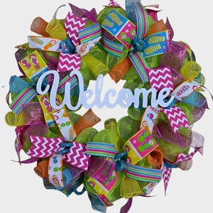 Summer wreath, flip flop wreath, hello wreath, welcome summer wreath, tropical wreath, summer wreaths, summer decor, door wreath summer