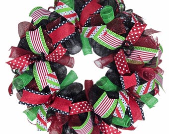 Christmas Wreath, Christmas wreaths for front door, Christmas wreath, Christmas decorations, Mesh Christmas Wreath, Whimsical christmas