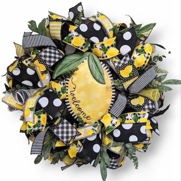 Lemon wreath, welcome wreath, summer wreath, welcome wreath, everyday wreath, wreaths, front door wreath, welcome home wreath
